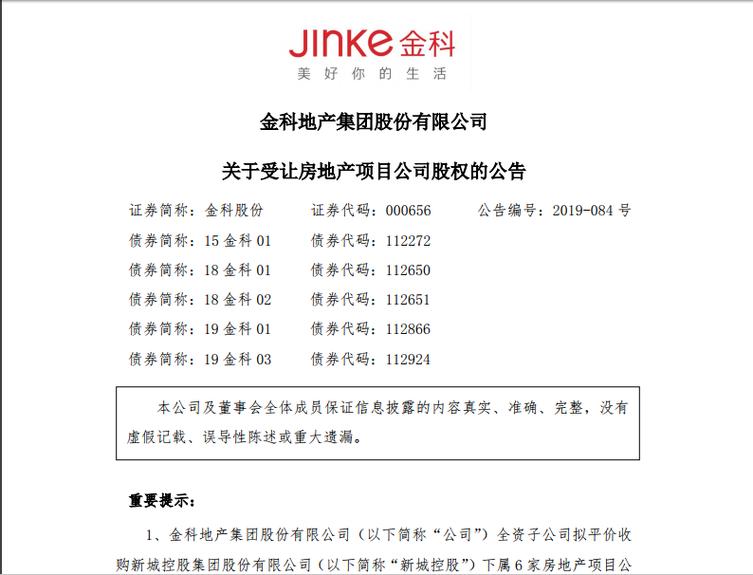 金科股份000656债券转让 15金科01债券代码112272 新城控股集团股份有限公司全资子公司收购股权_许昌金科股份
